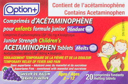 OPTION+ ACETAMINOPHEN CHLD GRAPE TB 160MG 20