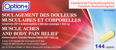 OPTION+ ACETAMINOPHEN MULC ACHE&BODY CPLT 650MG144