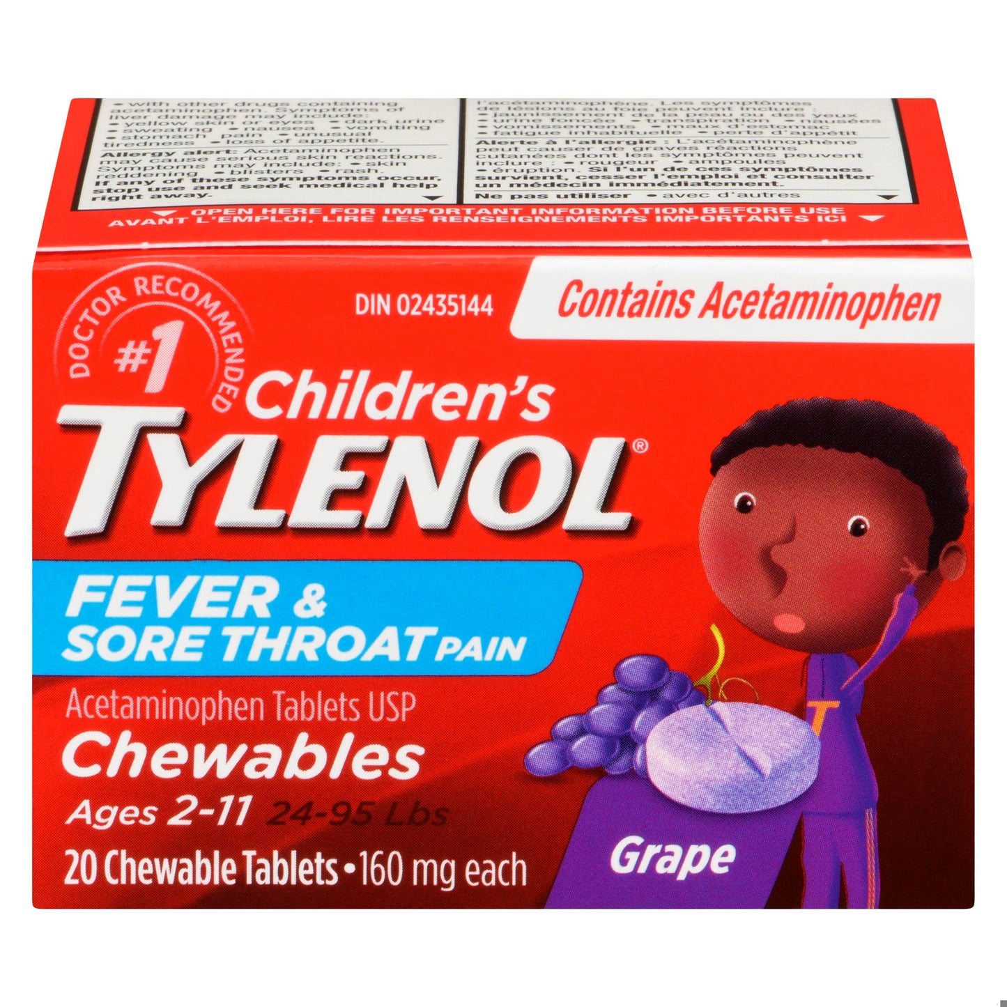 TYLENOL CHLD FEVER & THROAT PAIN GRAPE CHEW 20