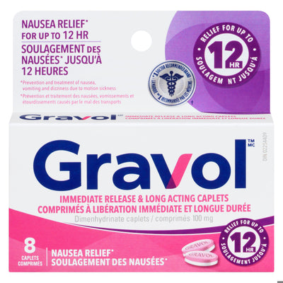 GRAVOL LONG ACTION DUAL RELIEF CPLT 100MG 8